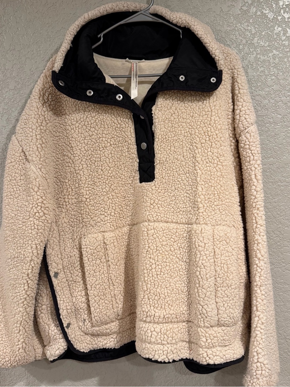 Free People Movement Cozy Cream Sherpa Pullover Jacket with Black Trim